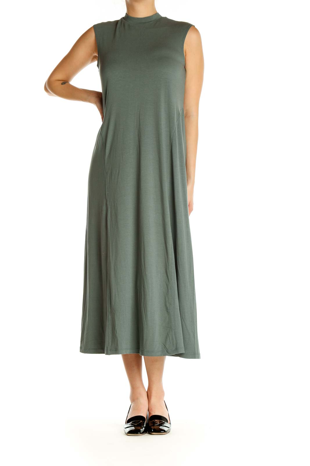 Green Solid Classic Fit & Flare Dress