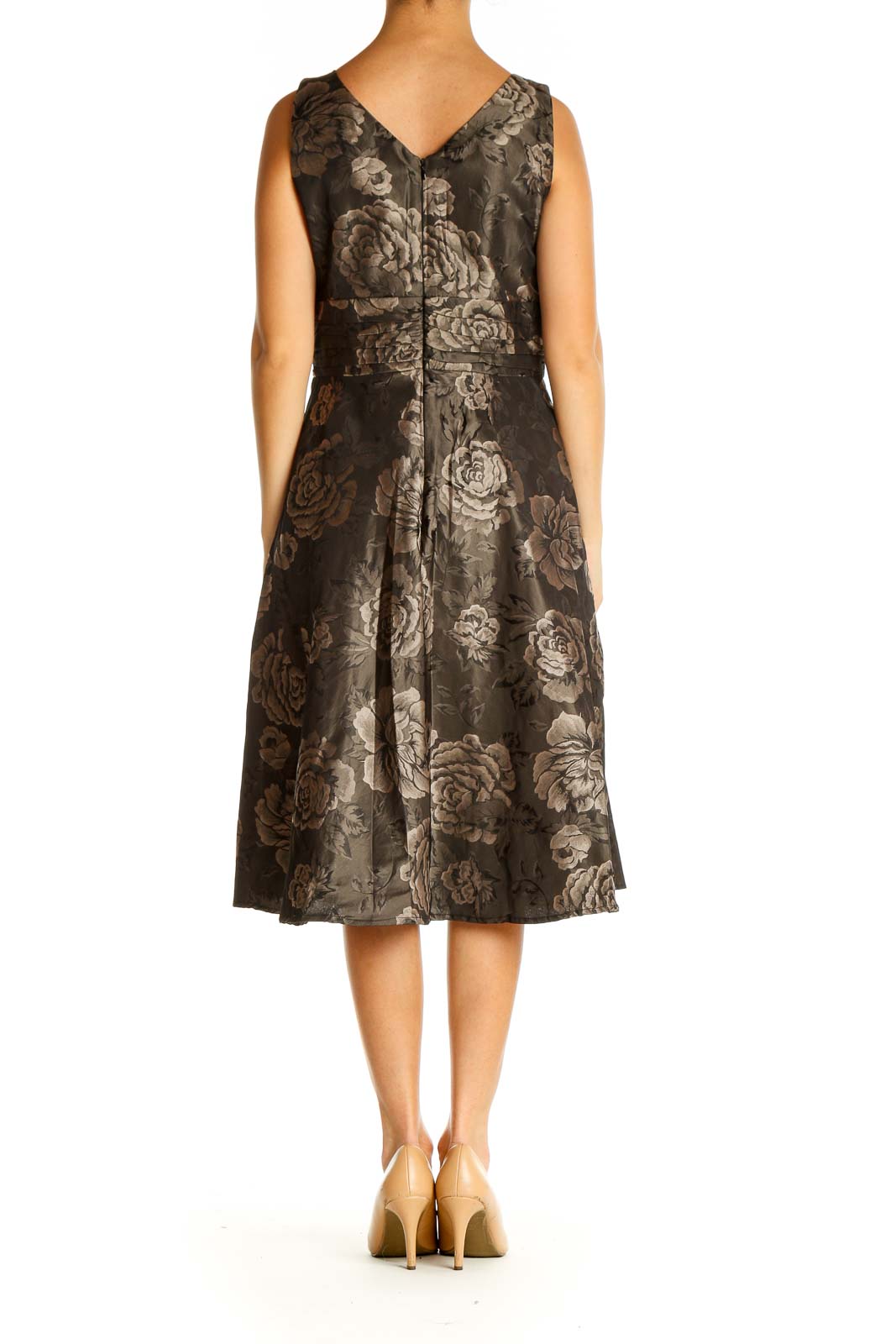 Brown Floral Print Classic Fit & Flare Dress