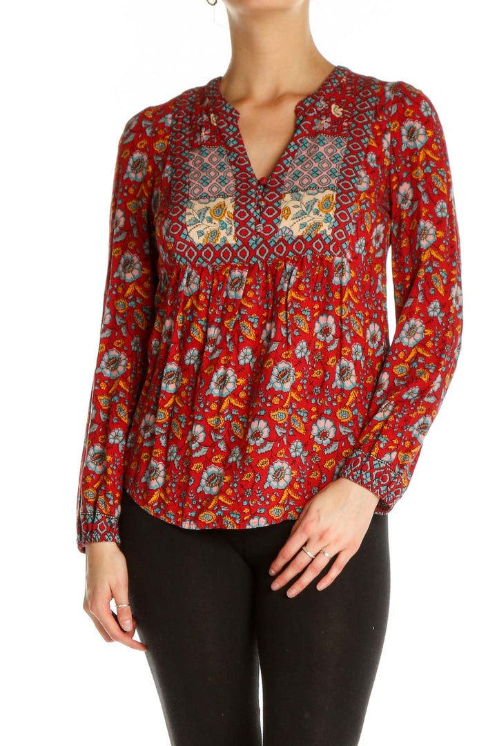 Red Printed Bohemian Blouse