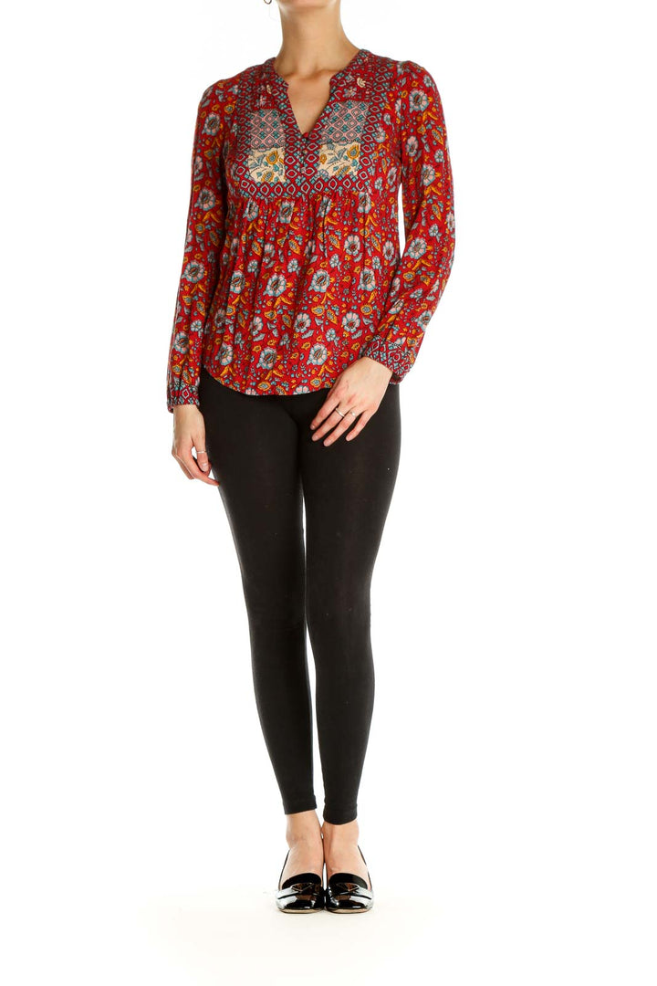 Red Printed Bohemian Blouse