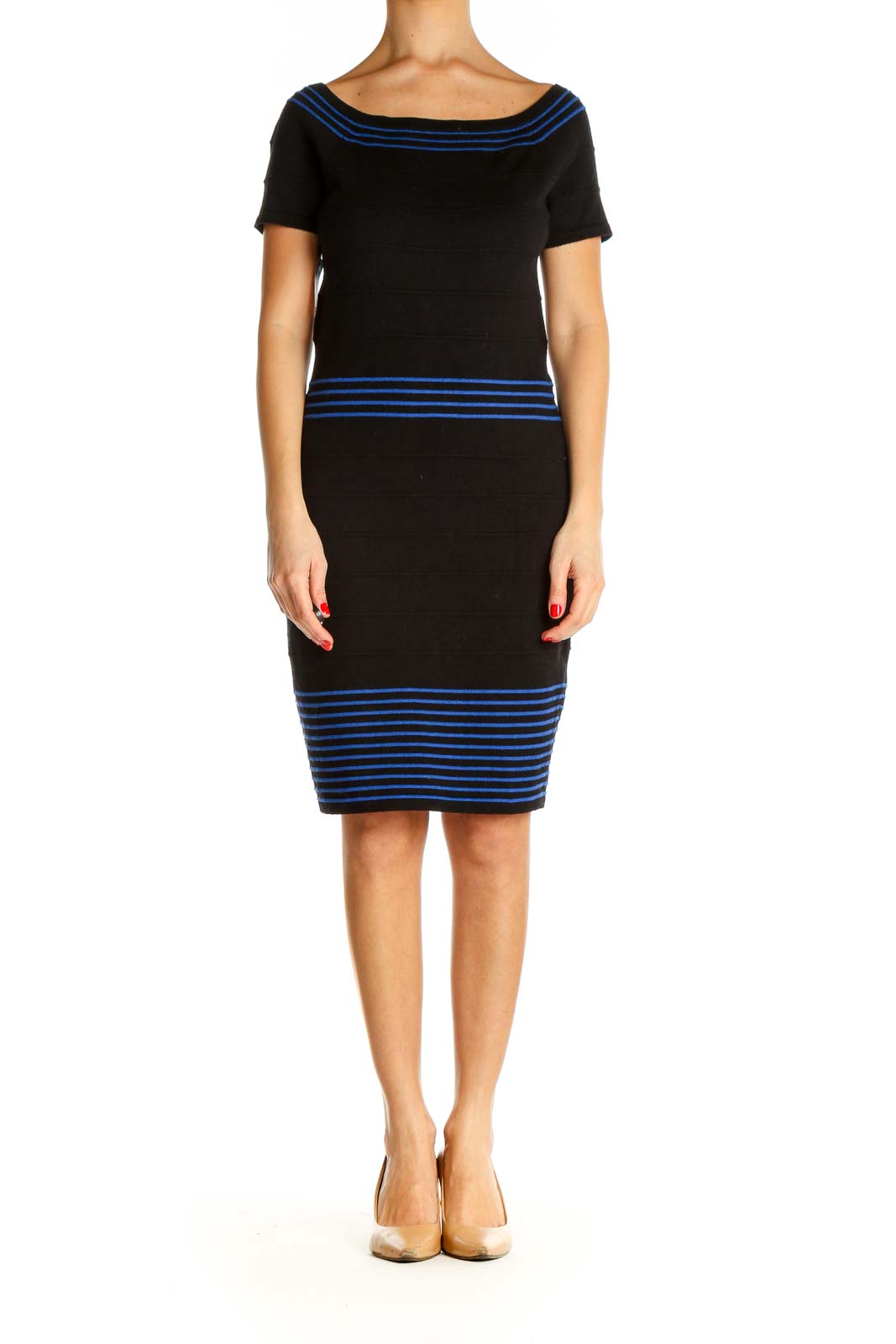 Black Striped Classic Sheath Dress