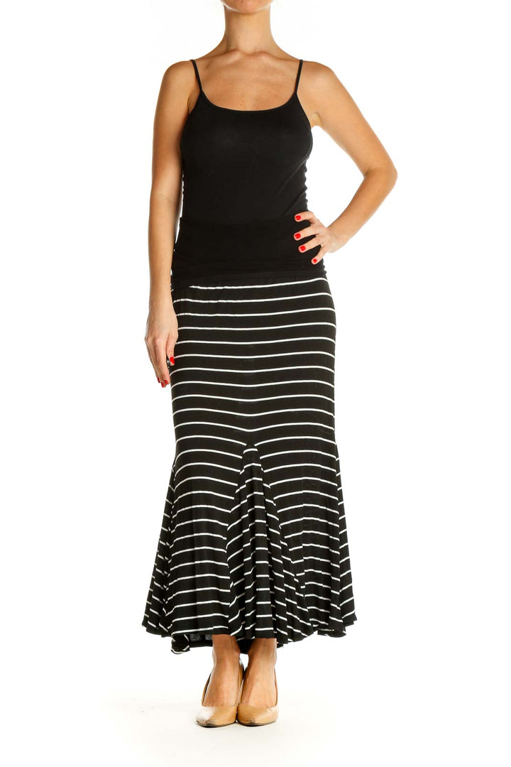 Black Striped Casual Flared Skirt