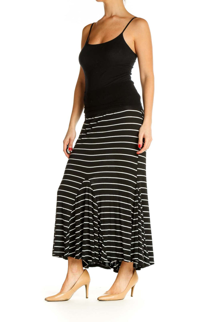 Black Striped Casual Flared Skirt