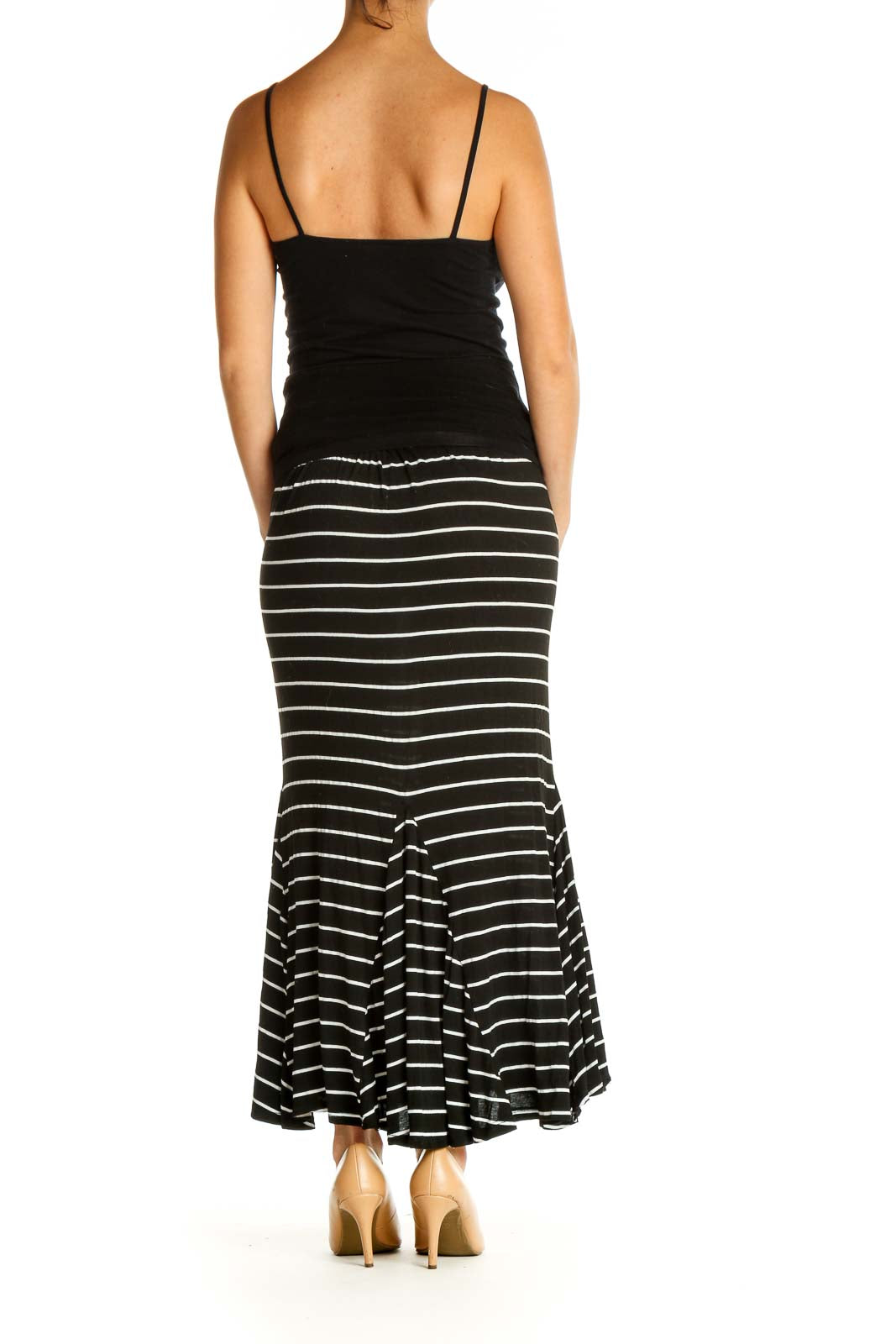 Black Striped Casual Flared Skirt