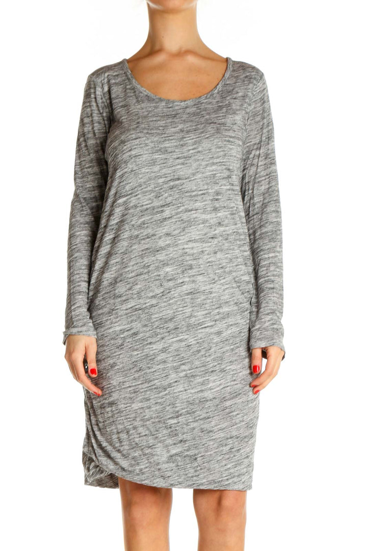 Gray Textured Classic Sheath Dress