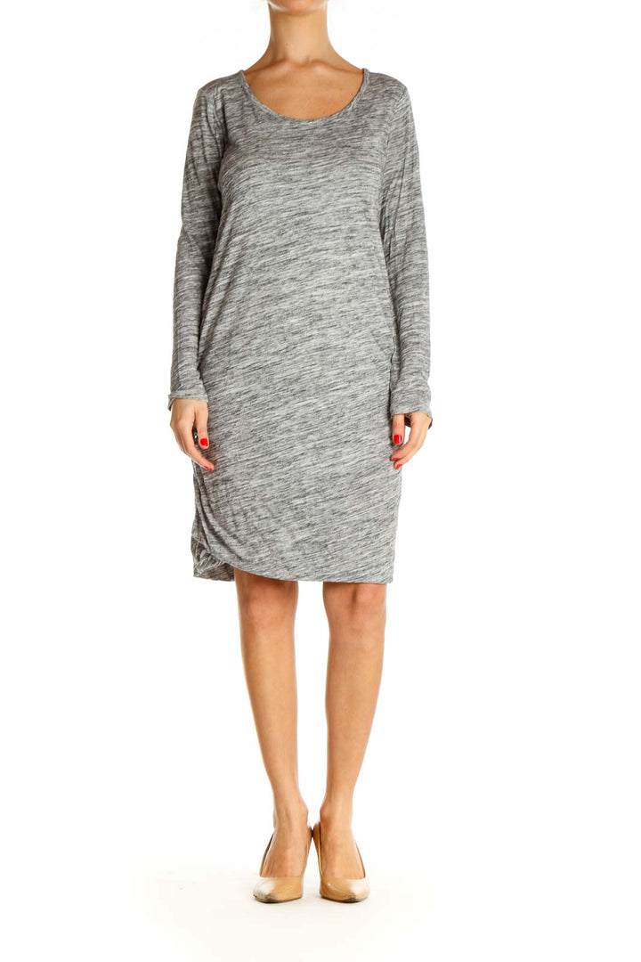 Gray Textured Classic Sheath Dress