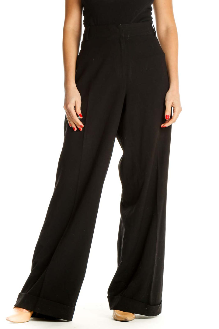 Black Solid Retro Trousers