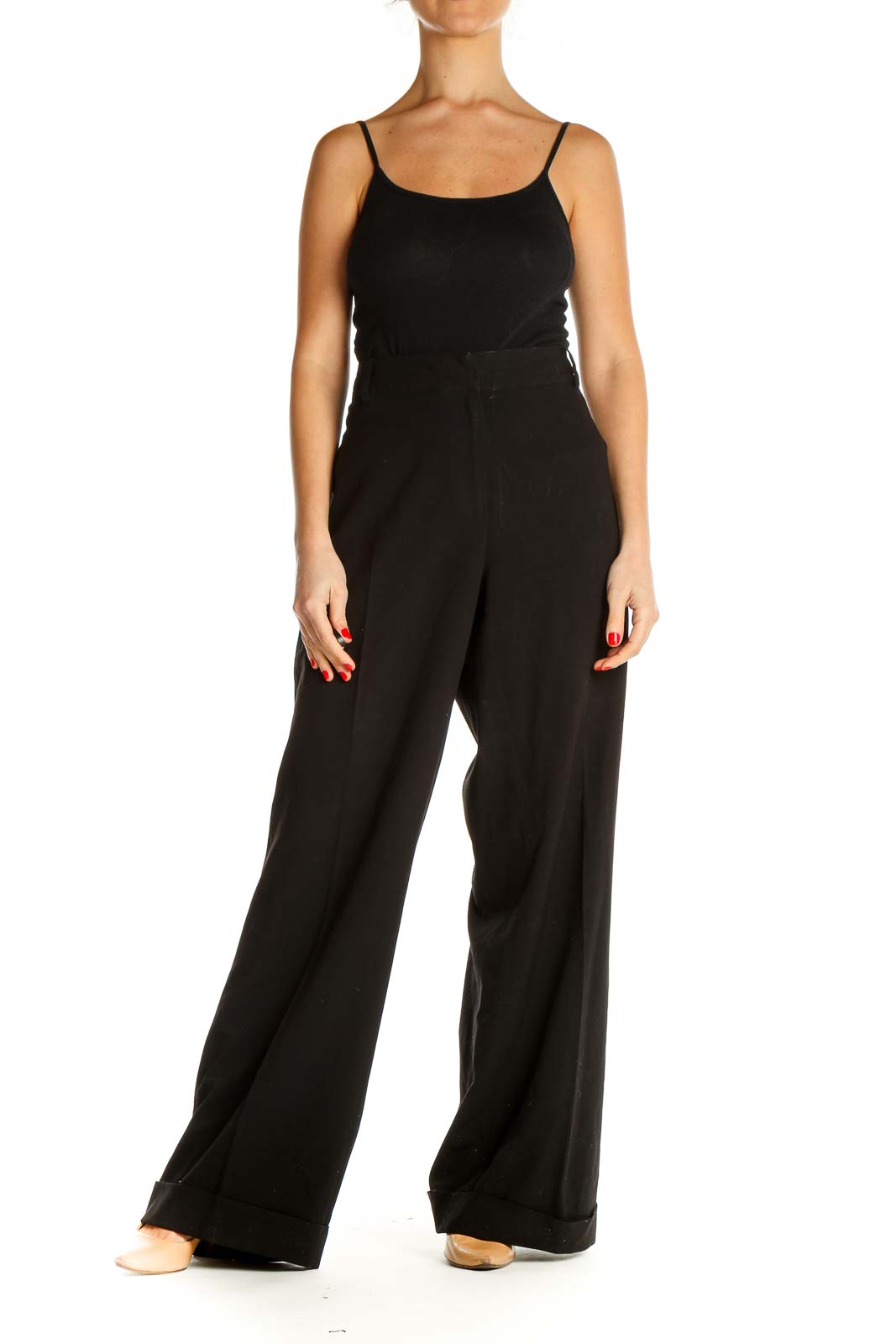 Black Solid Retro Trousers