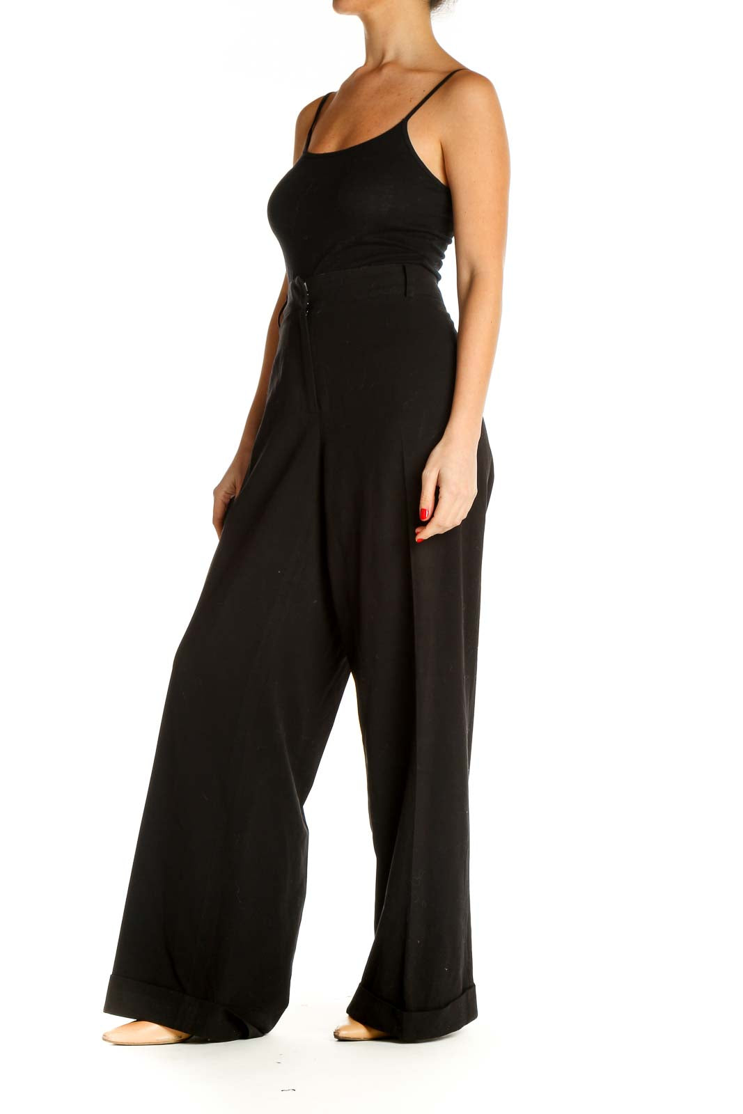 Black Solid Retro Trousers