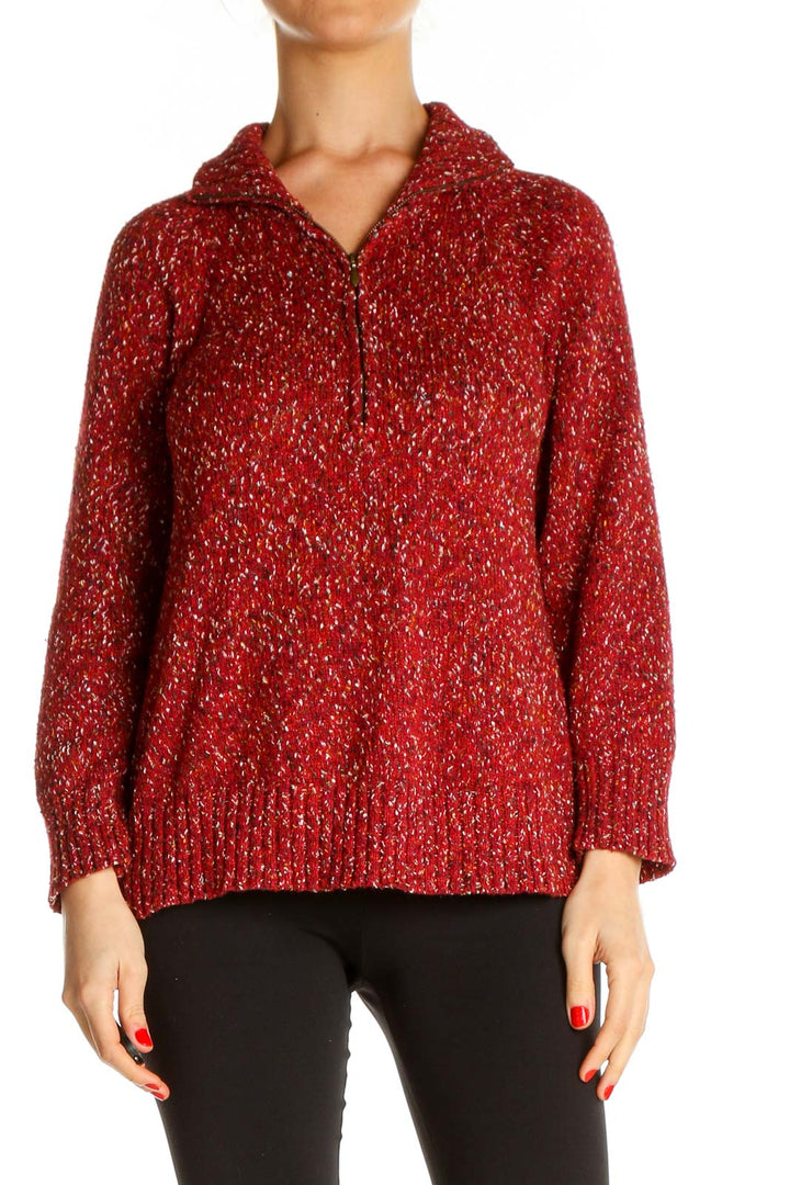 Red Textured All Day Wear Sweater