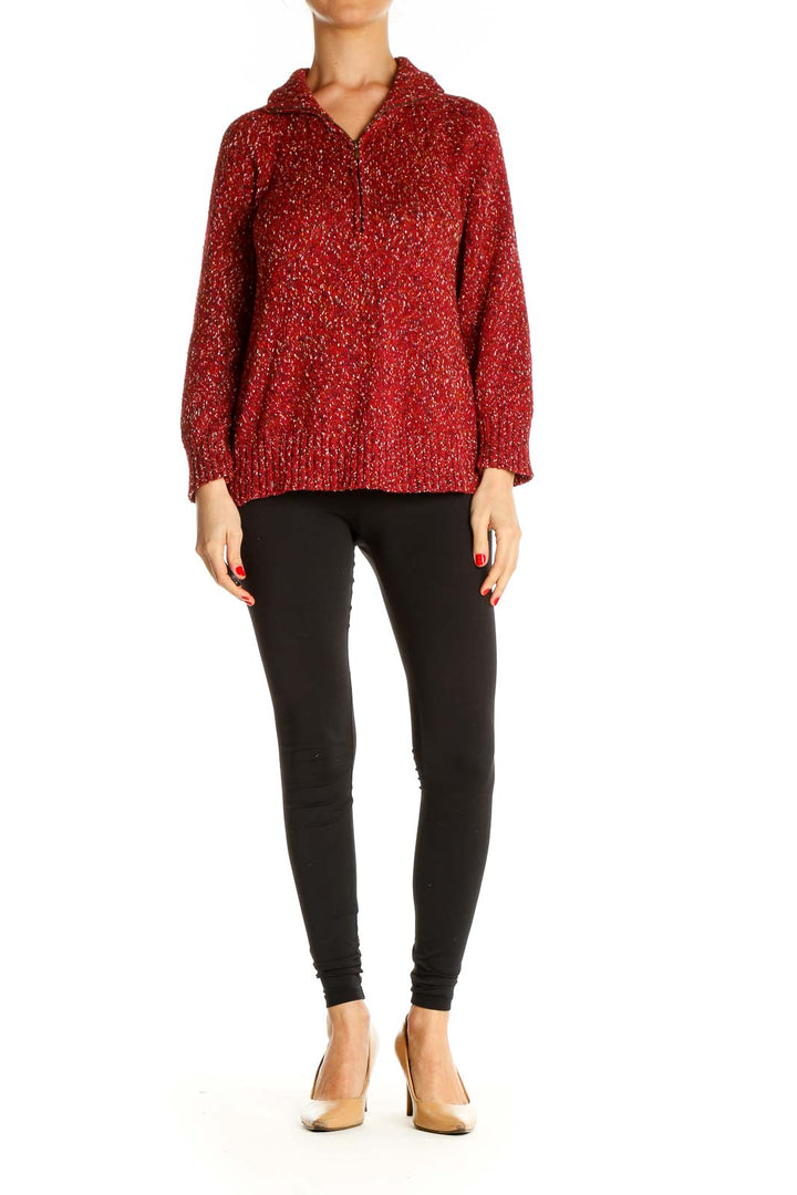 Red Textured All Day Wear Sweater