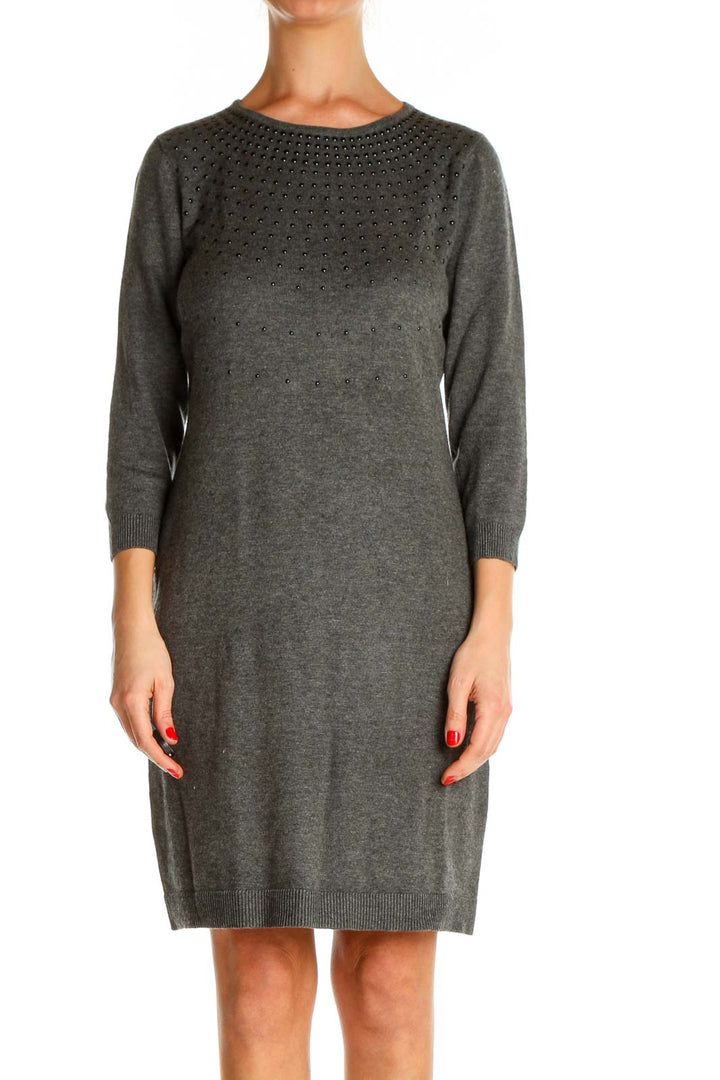 Gray Textured Classic Sheath Dress