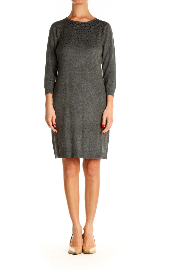 Gray Textured Classic Sheath Dress