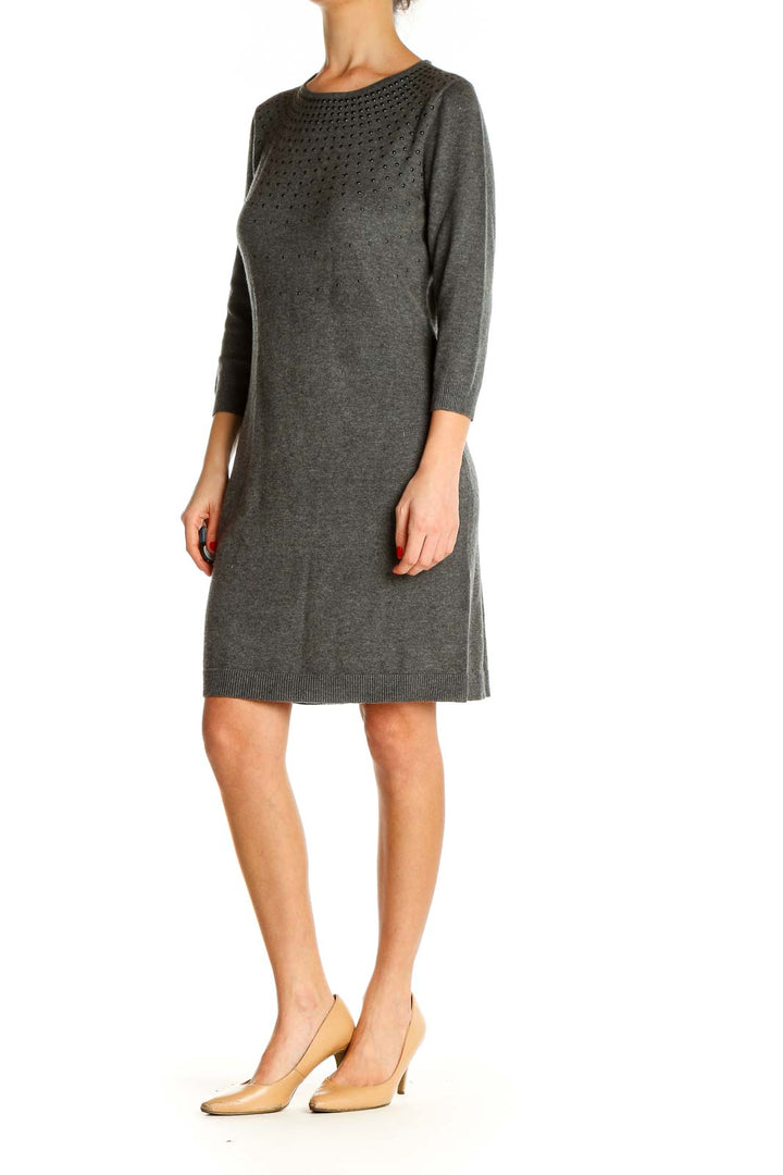 Gray Textured Classic Sheath Dress