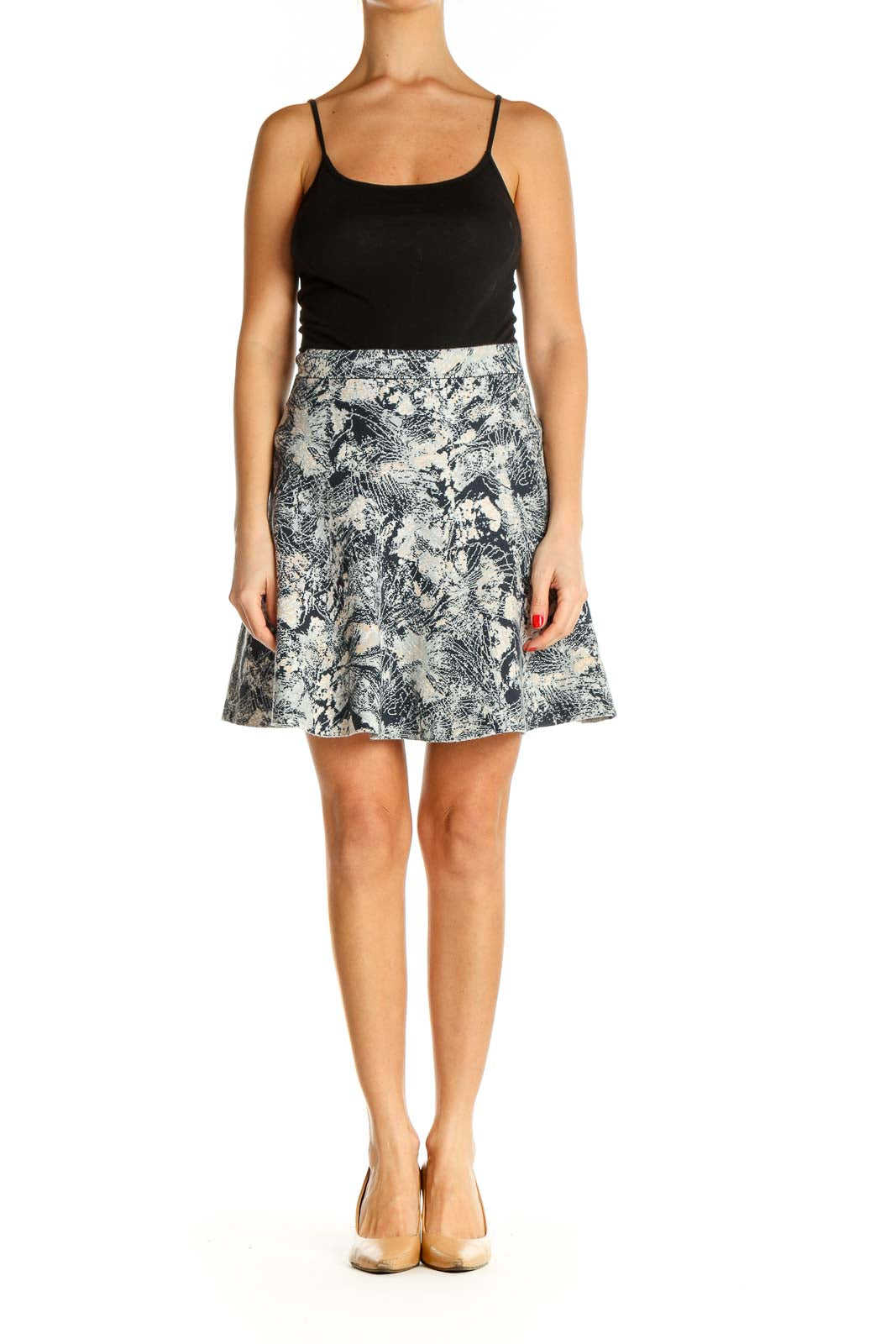 Blue Printed Chic Flared Skirt