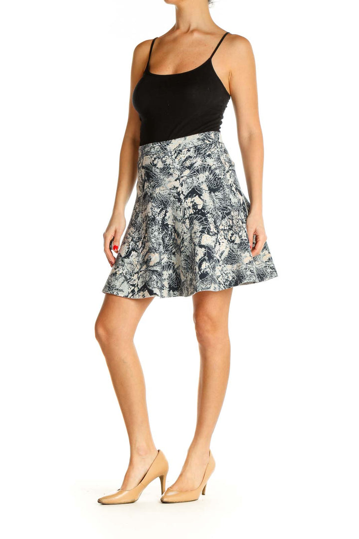 Blue Printed Chic Flared Skirt