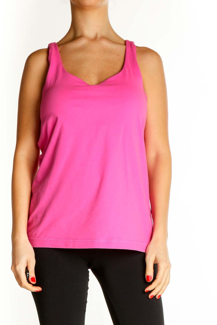 Pink Solid Casual Tank Top