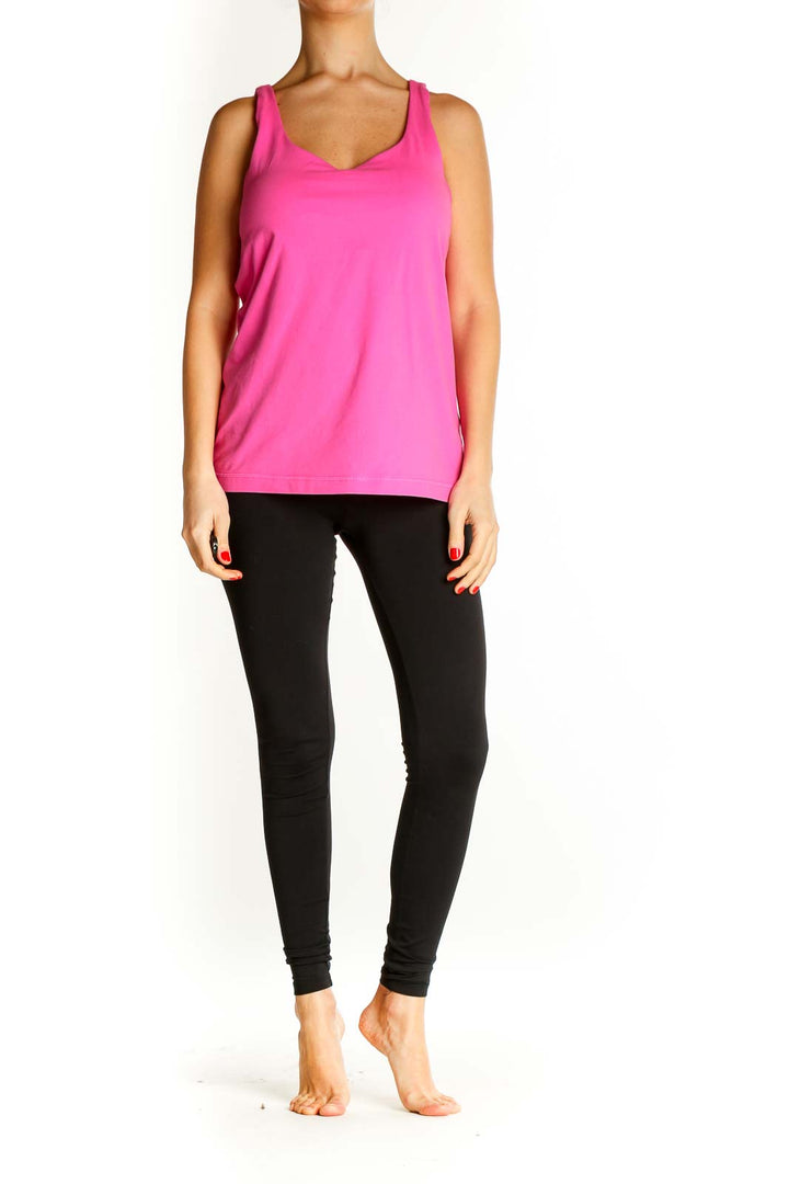 Pink Solid Casual Tank Top