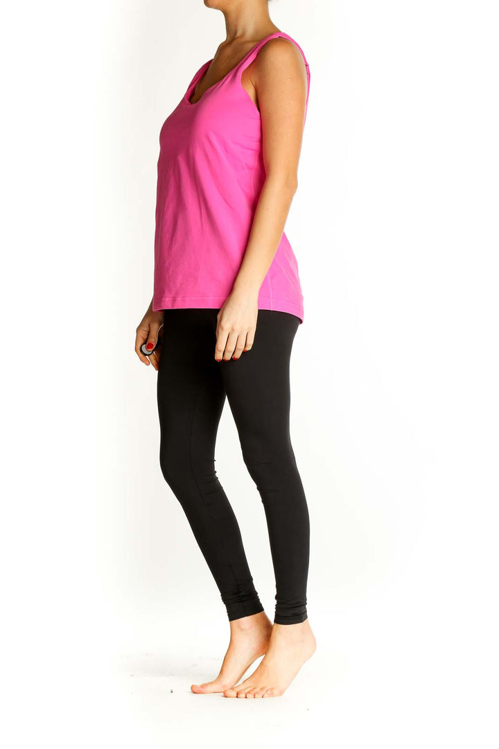 Pink Solid Casual Tank Top