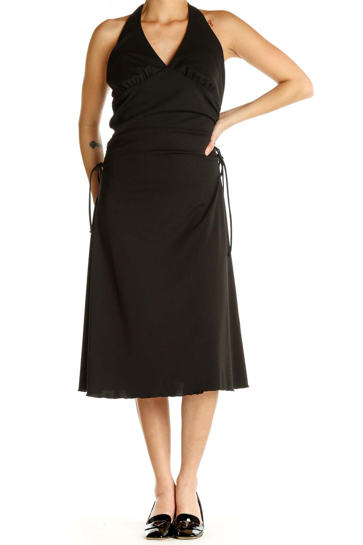 Black Solid Classic A-Line Dress