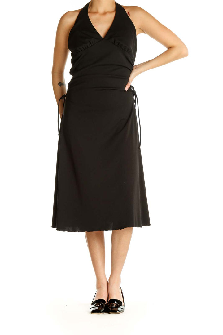 Black Solid Classic A-Line Dress