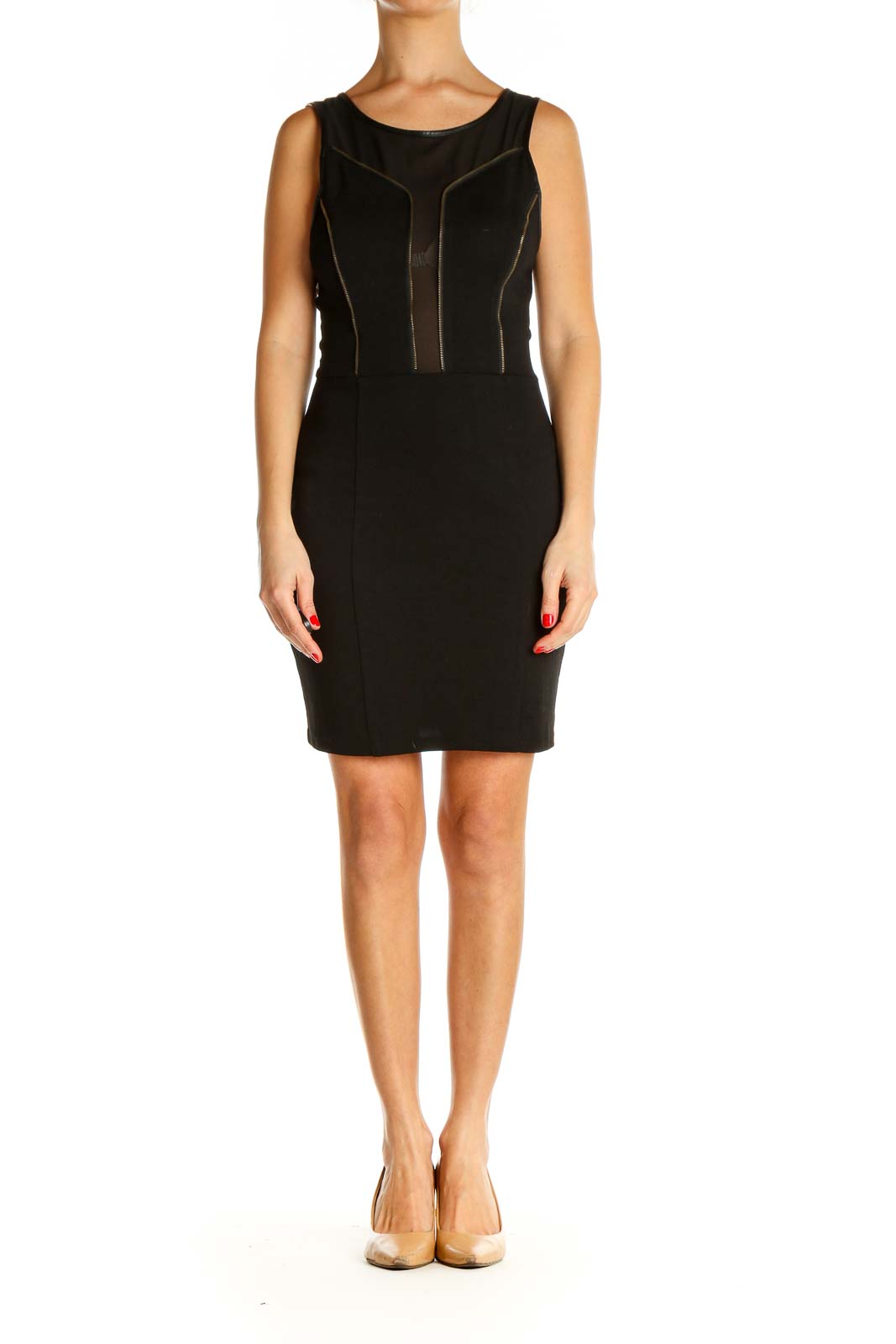 Black Textured Work Sheath Dress