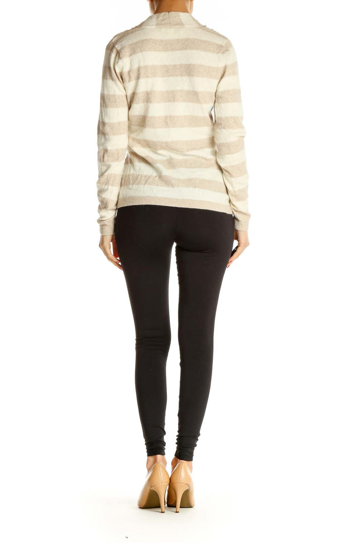 Beige Striped All Day Wear Sweater