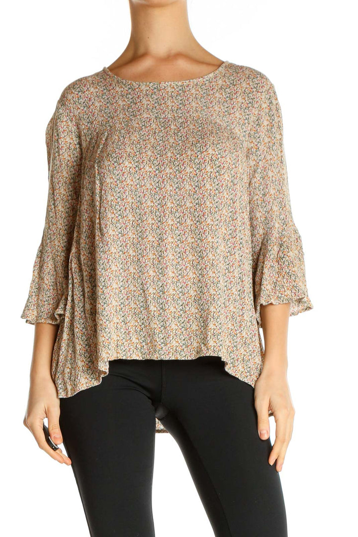 Beige Floral Print Blouse