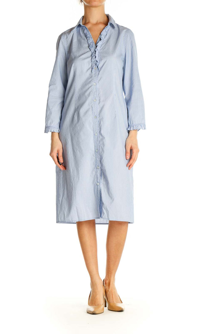 Blue Solid Day Shift Dress