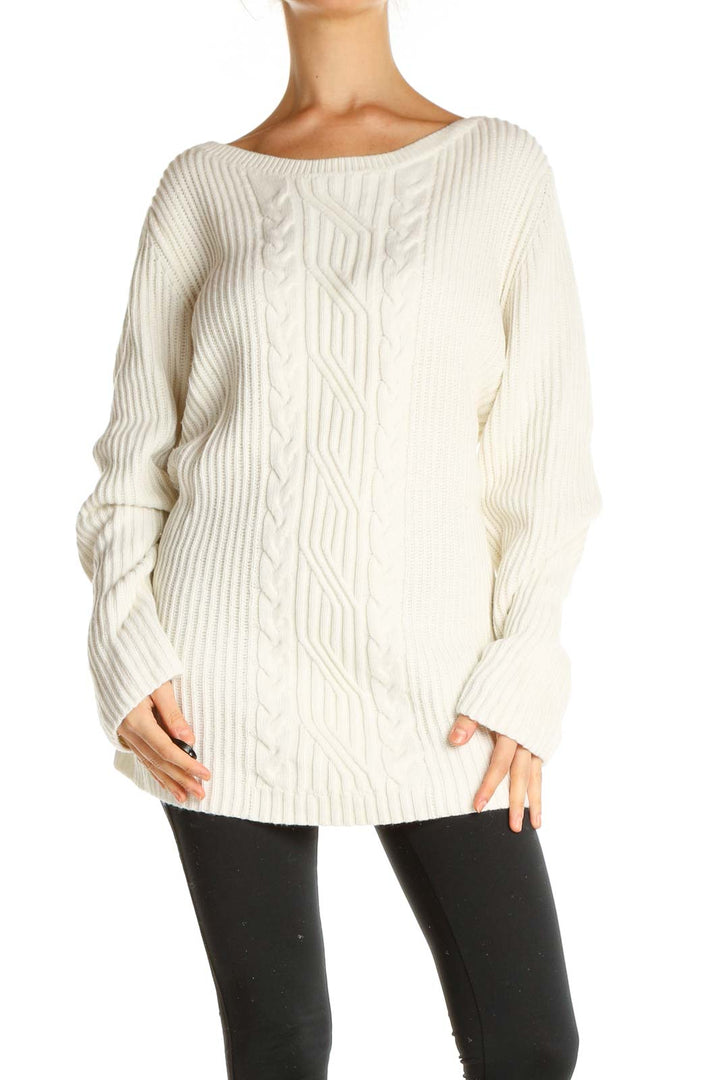 Beige Textured Retro Sweater