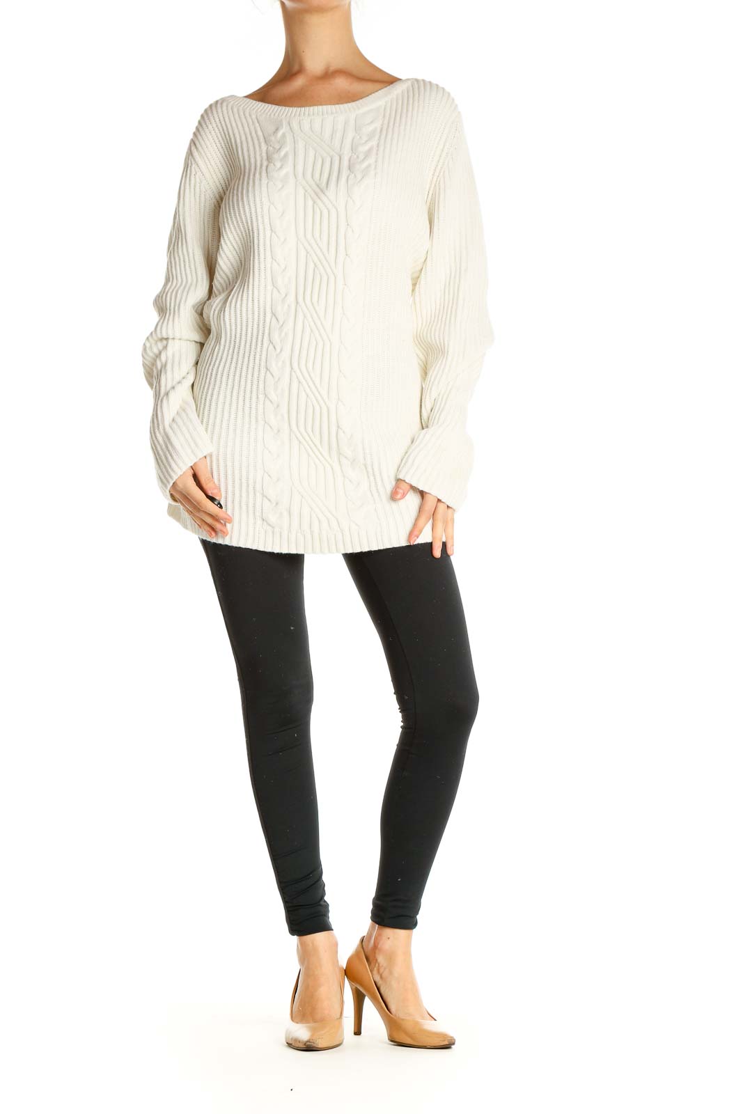 Beige Textured Retro Sweater