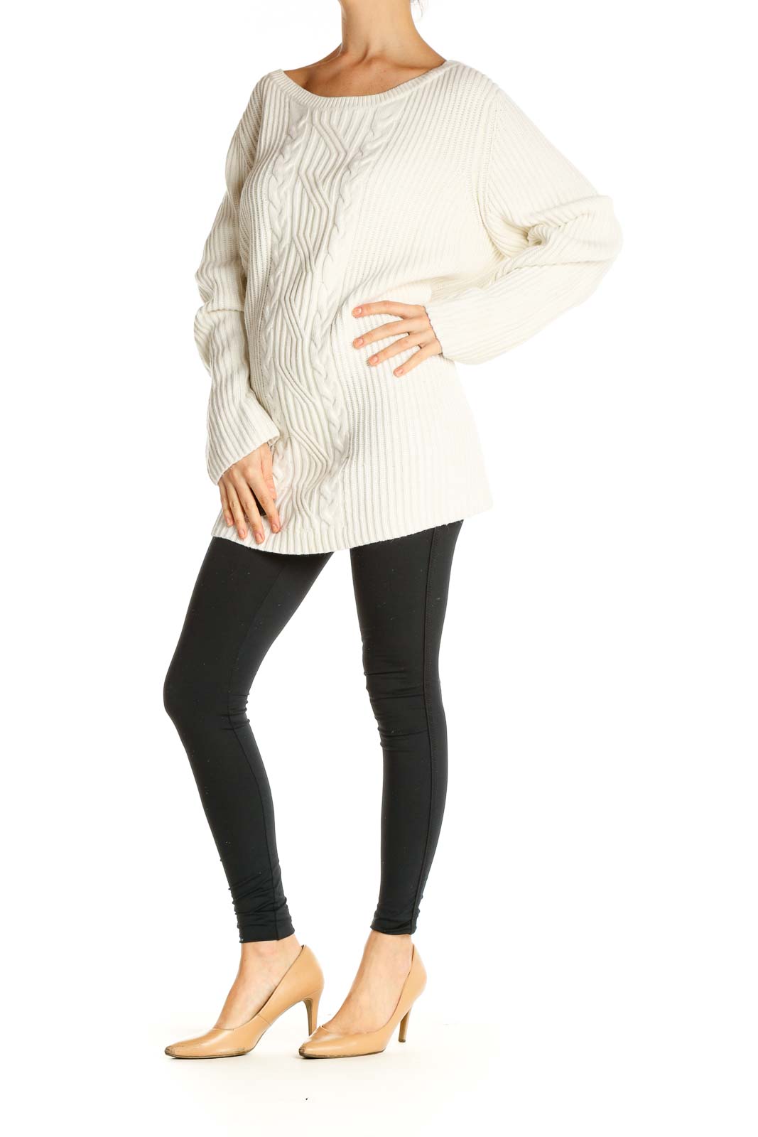 Beige Textured Retro Sweater