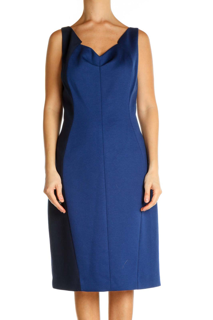 Blue Solid Work Sheath Dress