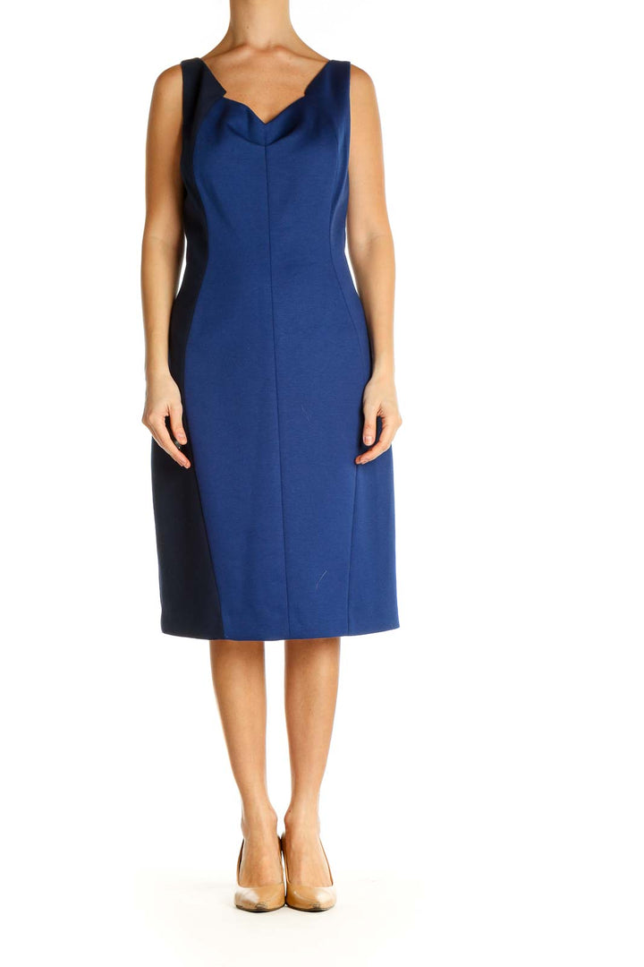 Blue Solid Work Sheath Dress