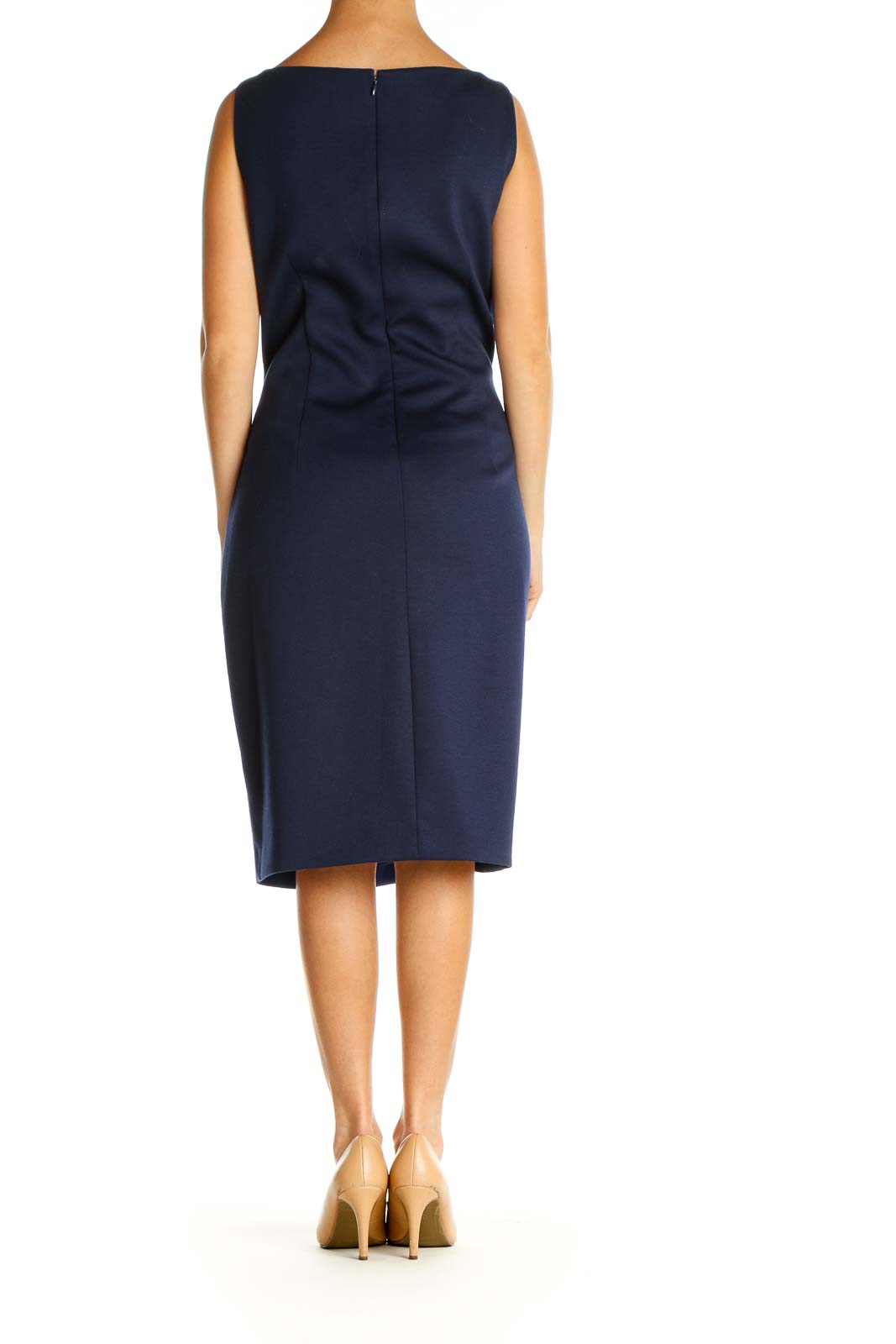 Blue Solid Work Sheath Dress