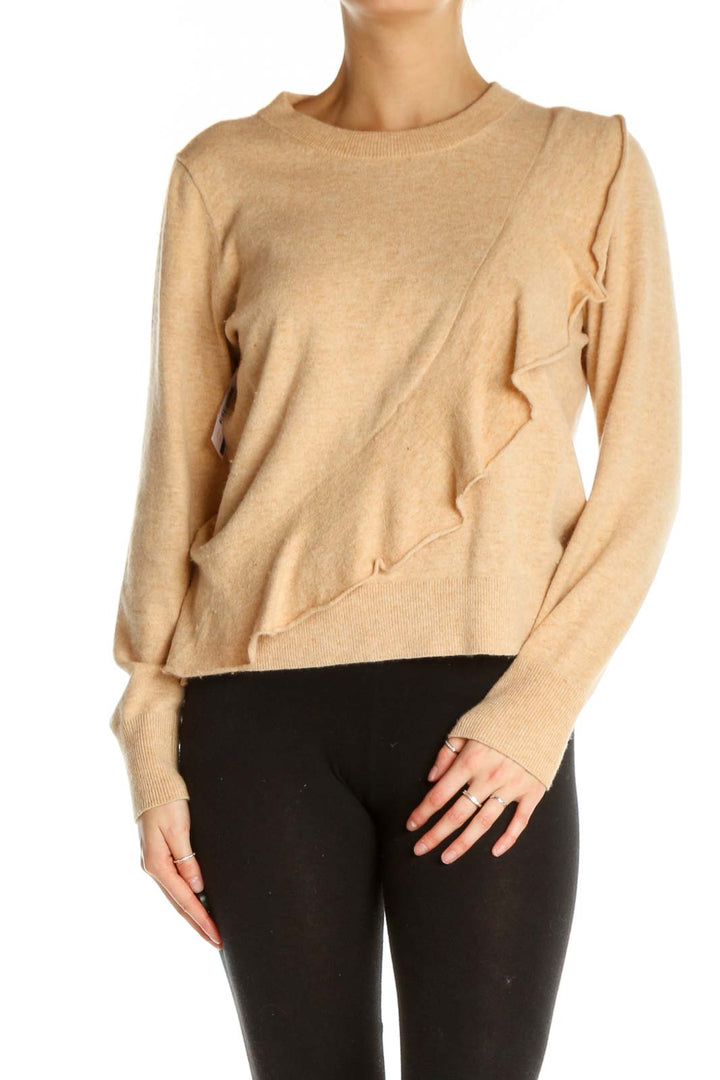 Beige Solid All Day Wear Sweater