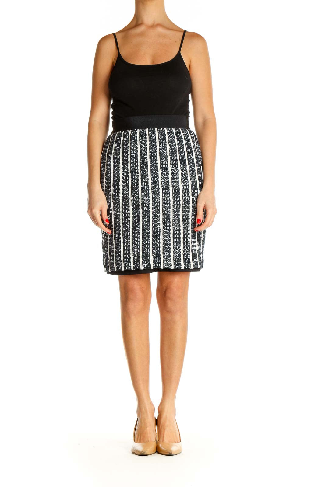 Black Textured Chic Pencil Skirt