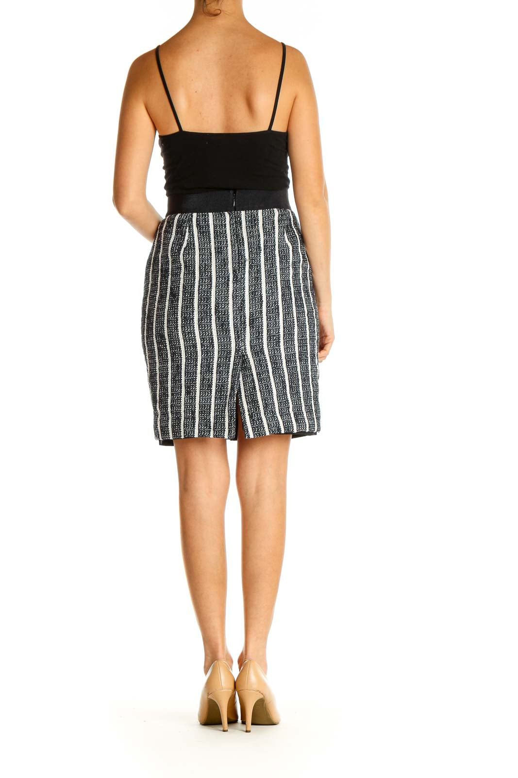 Black Textured Chic Pencil Skirt