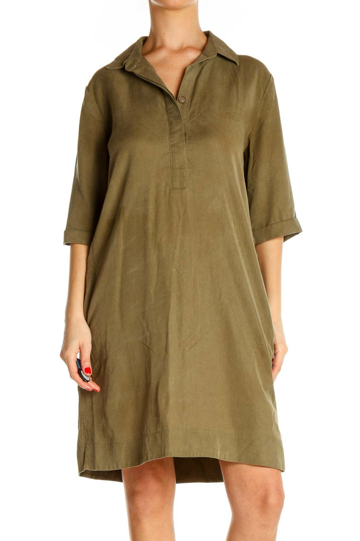 Brown Solid Classic Shift Dress