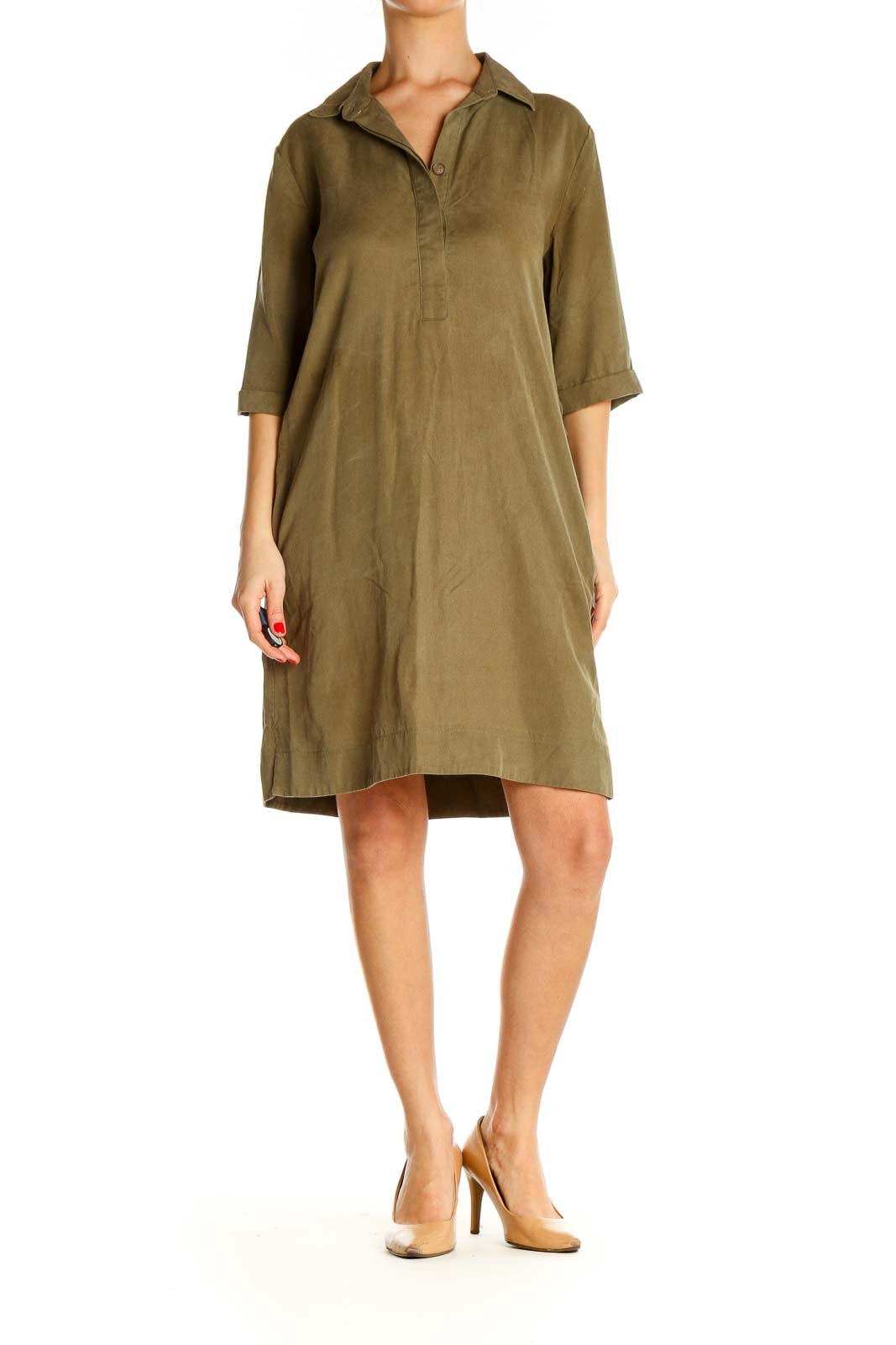 Brown Solid Classic Shift Dress