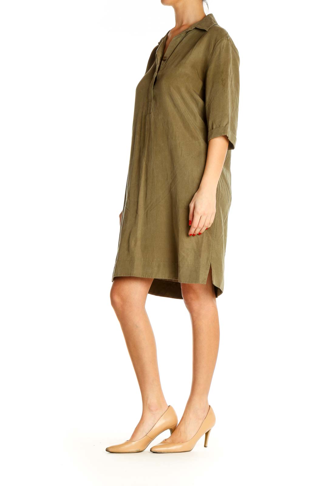 Brown Solid Classic Shift Dress