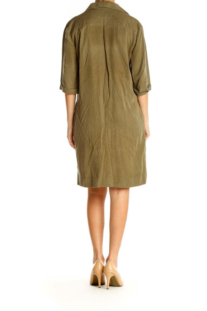 Brown Solid Classic Shift Dress