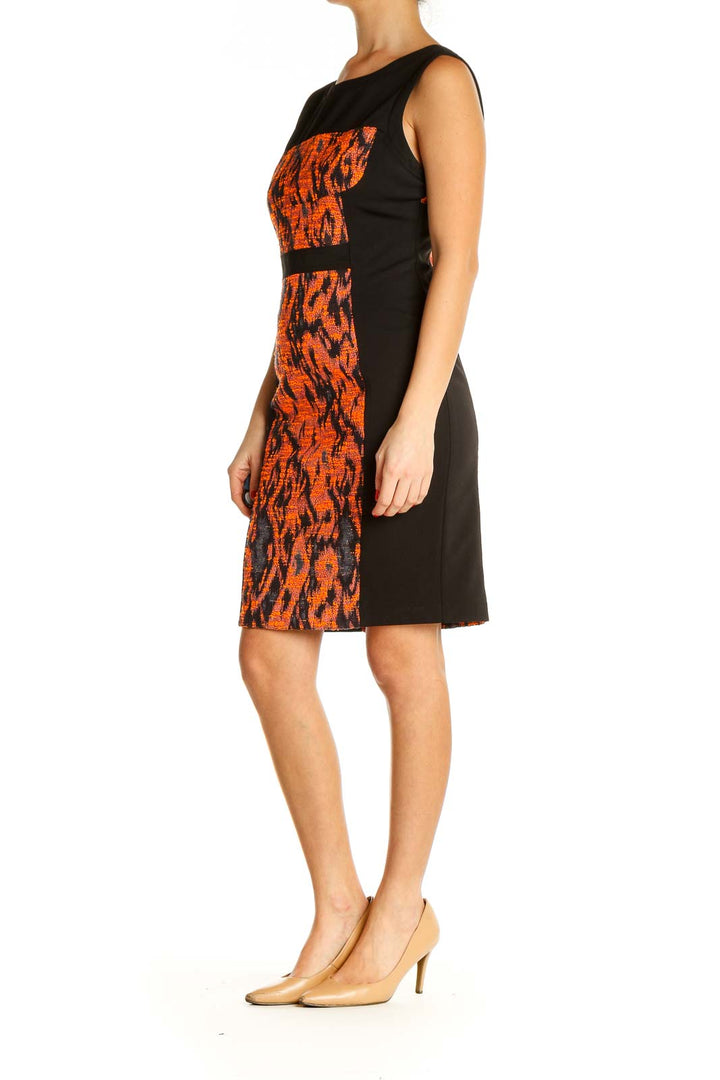 Orange Printed Retro Sheath Dress