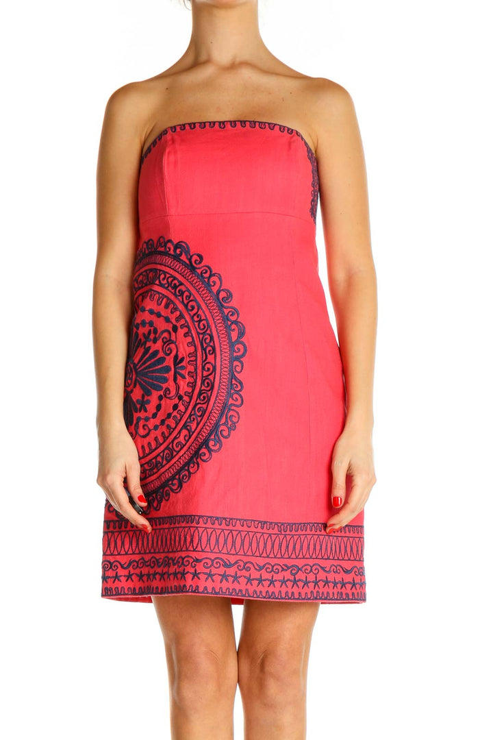 Pink Printed Holiday Sheath Dress