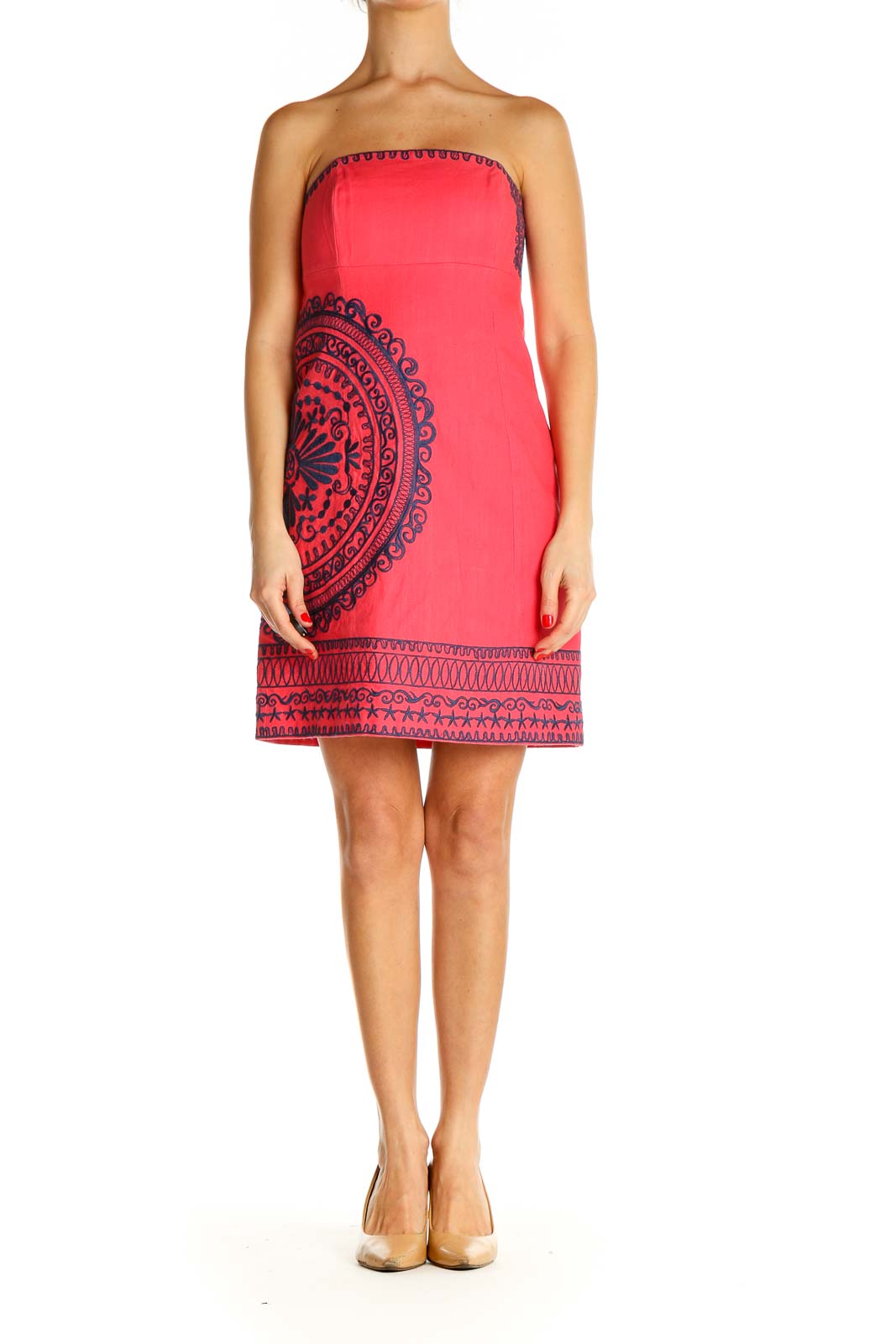 Pink Printed Holiday Sheath Dress