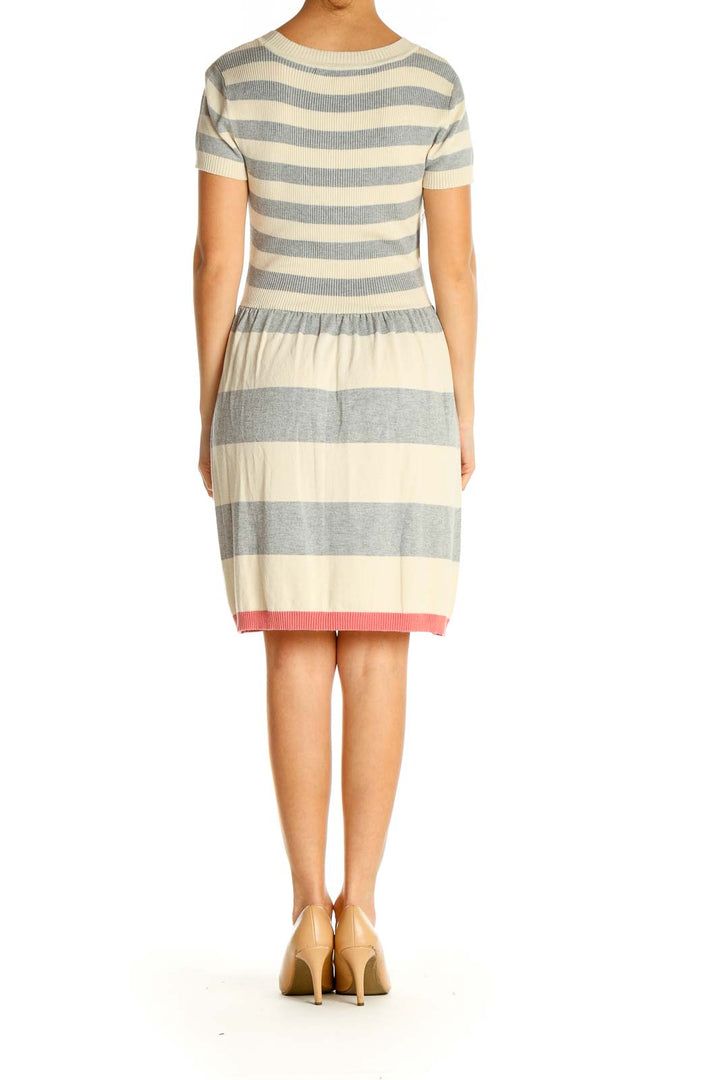 Beige Striped Day Fit & Flare Dress