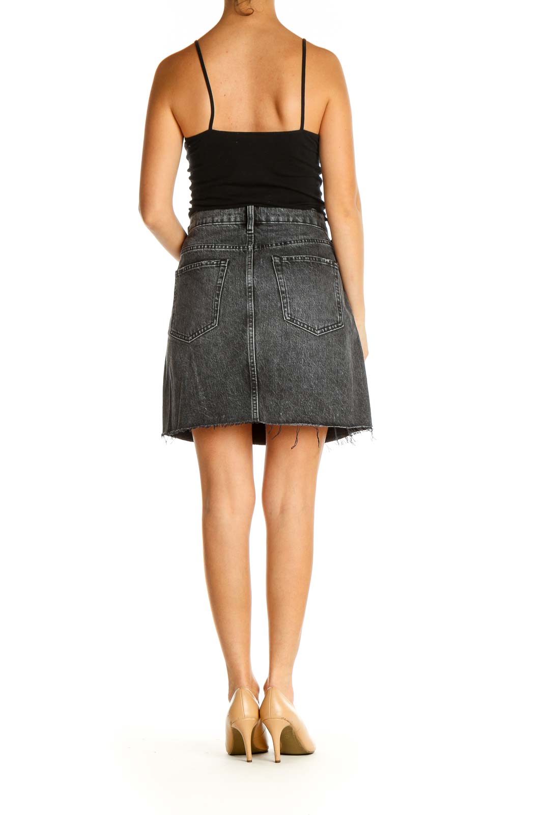 Black Textured Punk A-Line Skirt