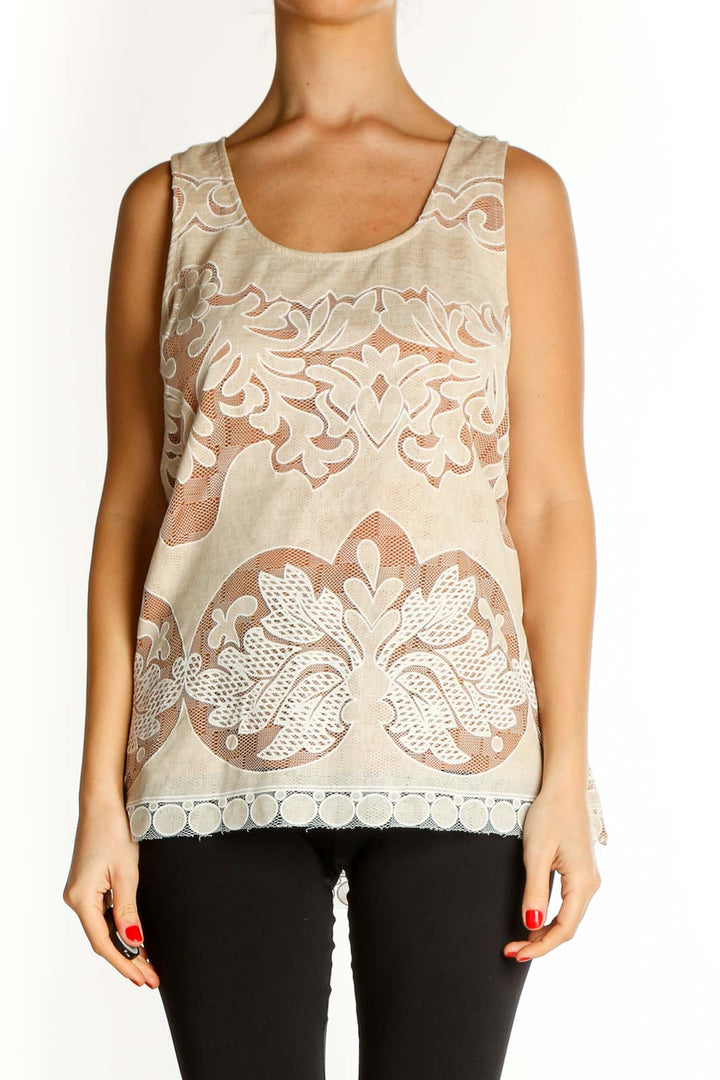 Beige Textured Casual Tank Top