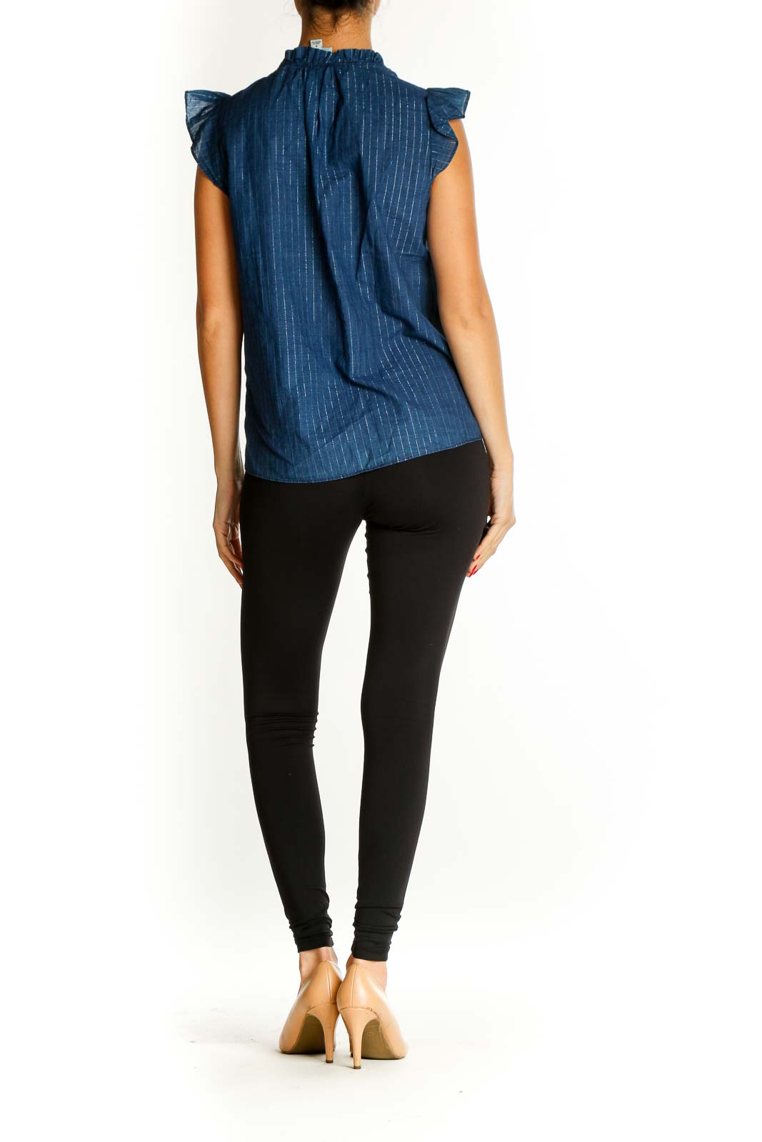 Blue Textured Casual Blouse