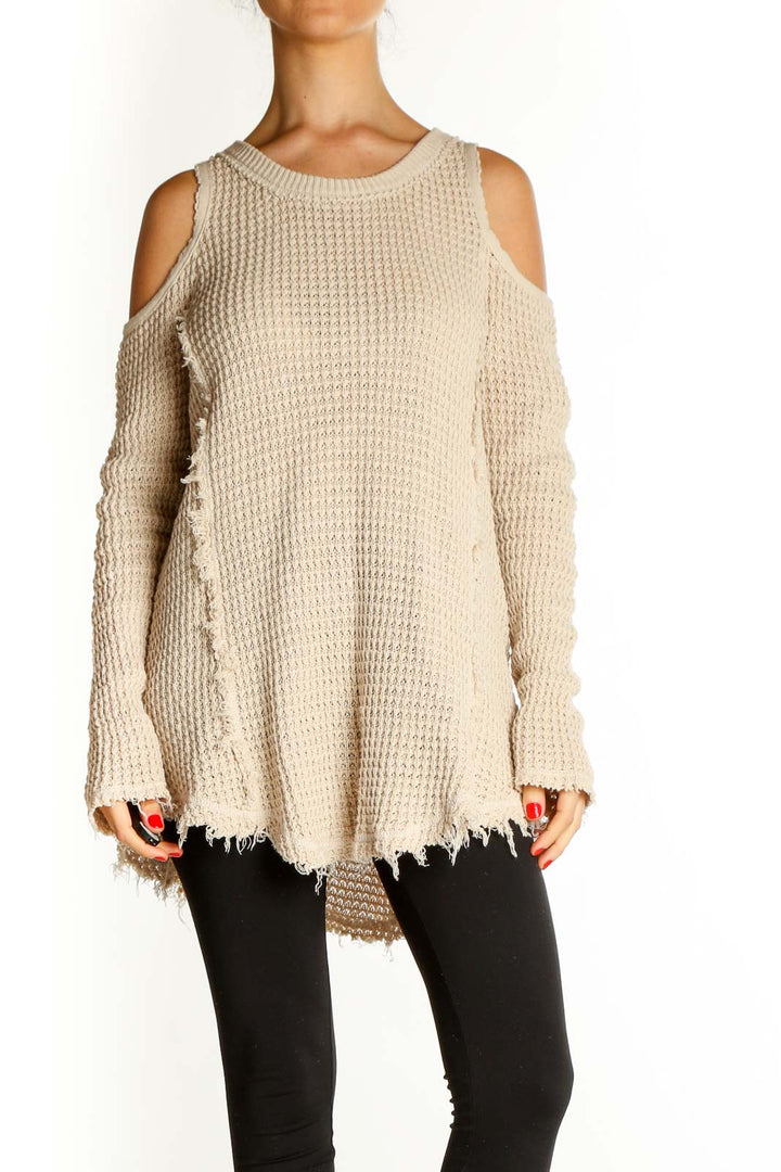 Beige Textured All Day Wear Sweater